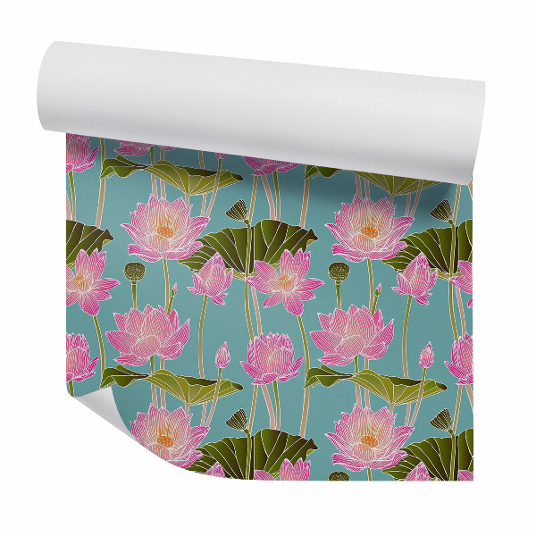 Tapet de perete Desen flori de lotus roz