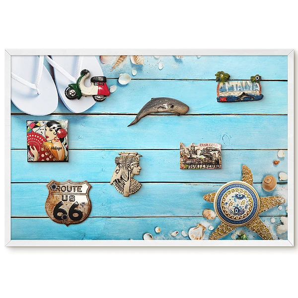 Panou magnetic înrămat cu design de vară cu șlapi și stele de mare