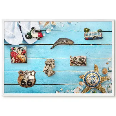 Panou magnetic înrămat cu design de vară cu șlapi și stele de mare