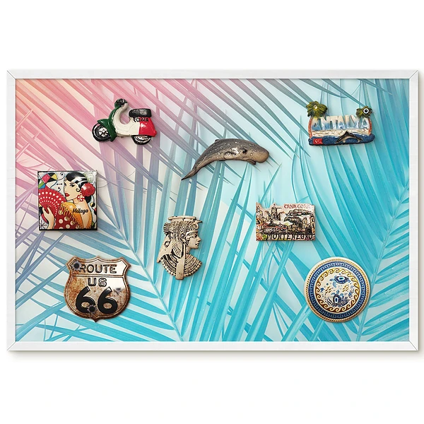 Panou magnetic înrămat cu model de frunze de palmier în culori pastelate