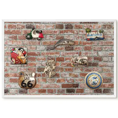 Panou magnetic rustic înrămat cu aspect de cărămidă în nuanțe calde
