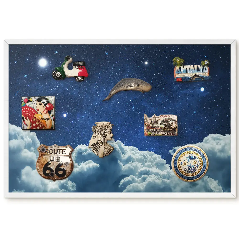 Tablă magnetică de perete cu imprimeu cer de noapte înstelat deasupra norilor