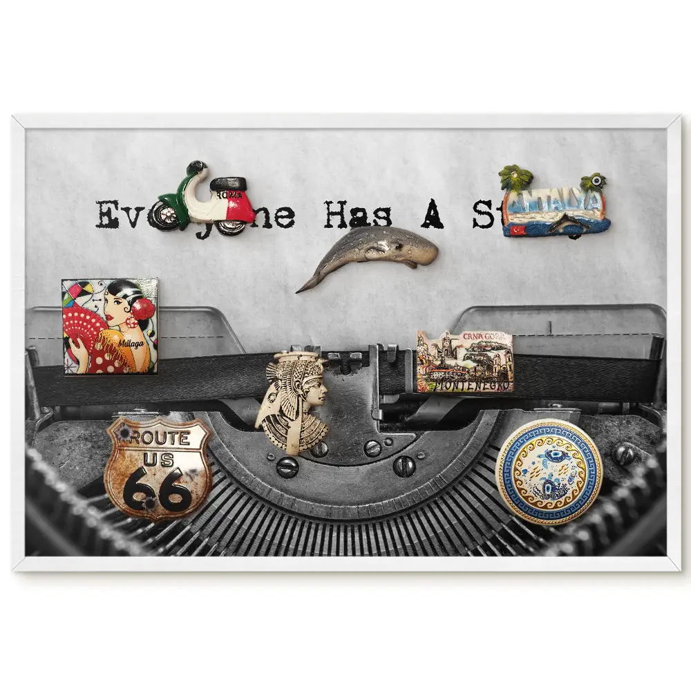 Panou magnetic înrămat cu design de mașină de scris retro