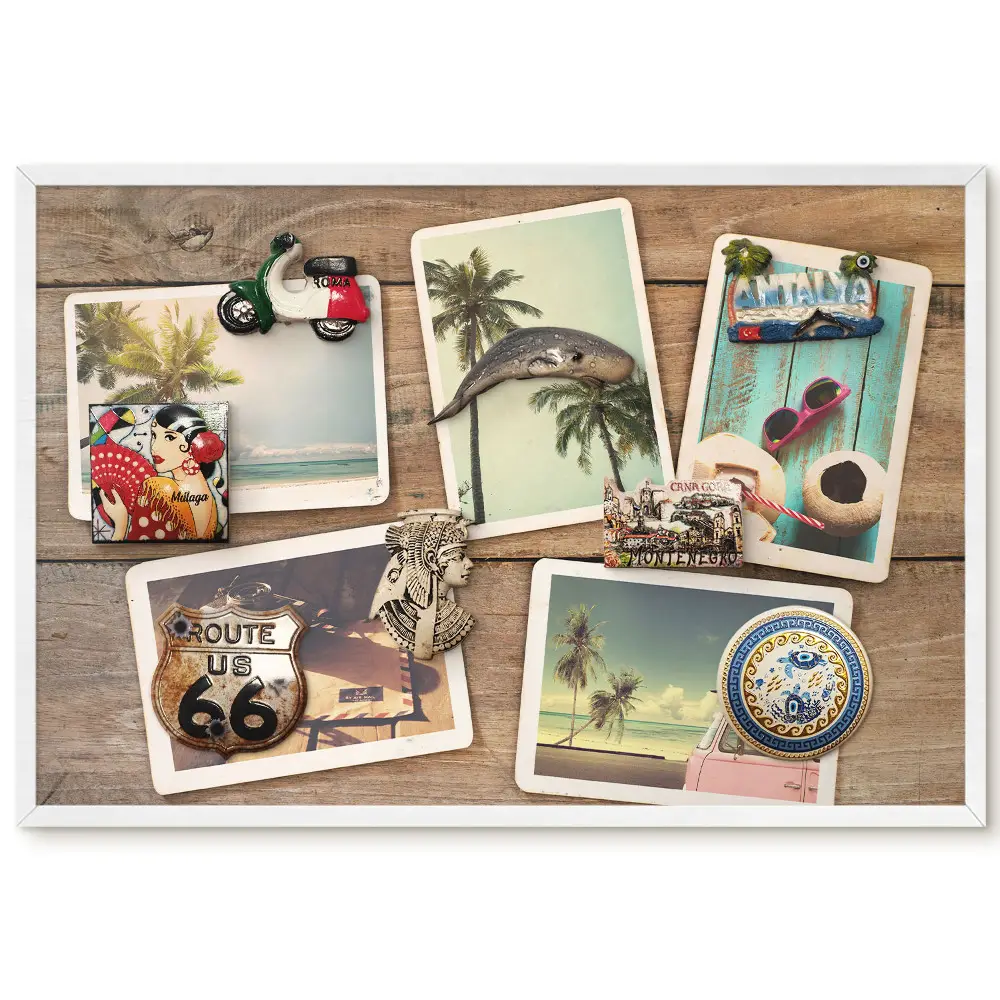 Panou magnetic înrămat cu design retro tropical pentru cărți poștale