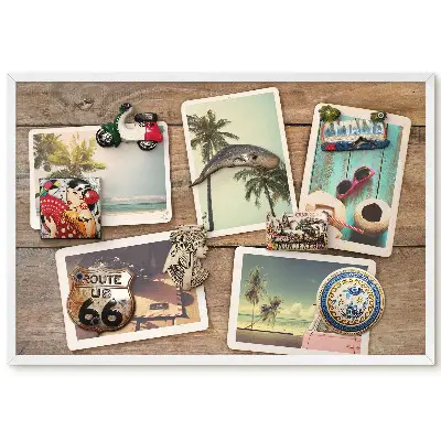 Panou magnetic înrămat cu design retro tropical pentru cărți poștale