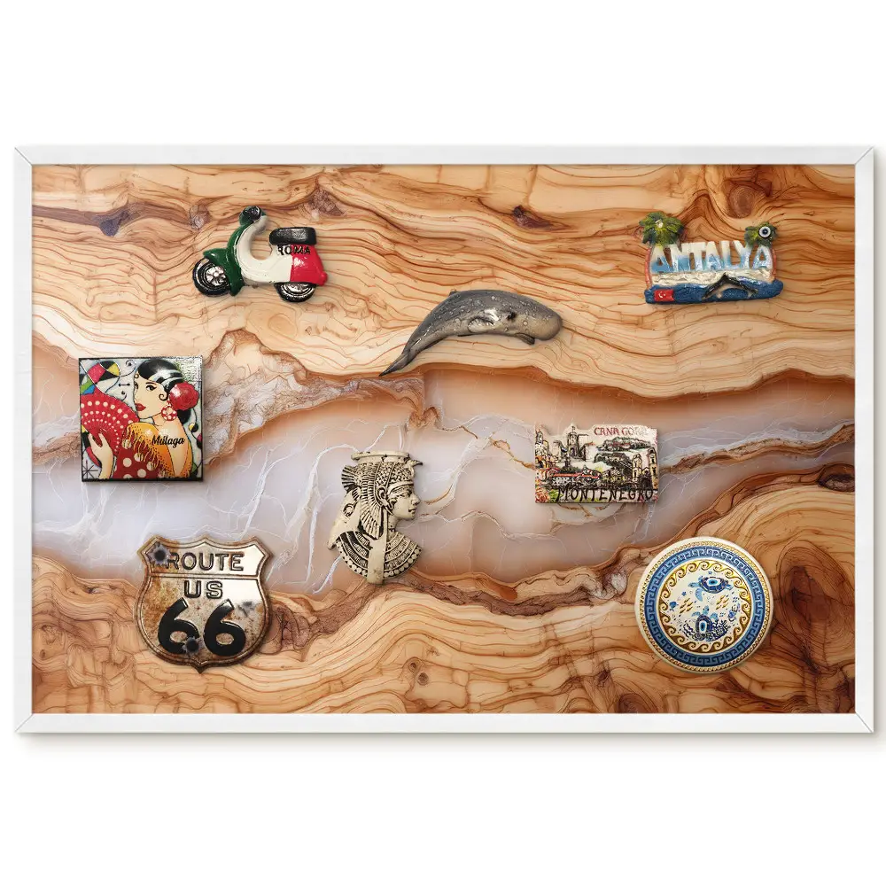 Panou magnetic înrămat cu design din lemn în tonuri calde