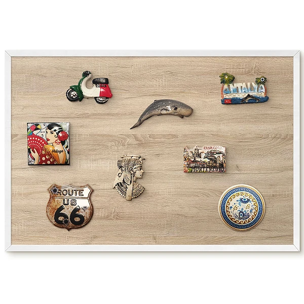 Panou magnetic înrămat cu design din lemn bej