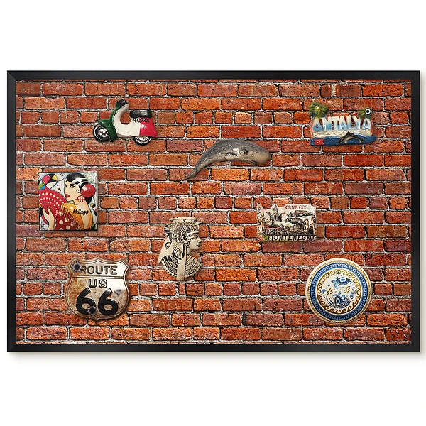 Panou magnetic înrămat cu design de zid de cărămidă în stil industrial
