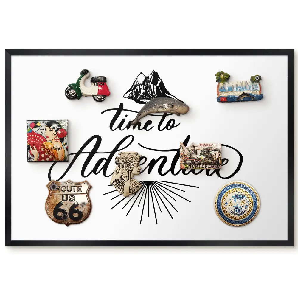 Panou magnetic înrămat cu slogan alb-negru inspirat de aventură