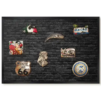 Panou magnetic cu aspect de perete din cărămidă neagră cu ramă