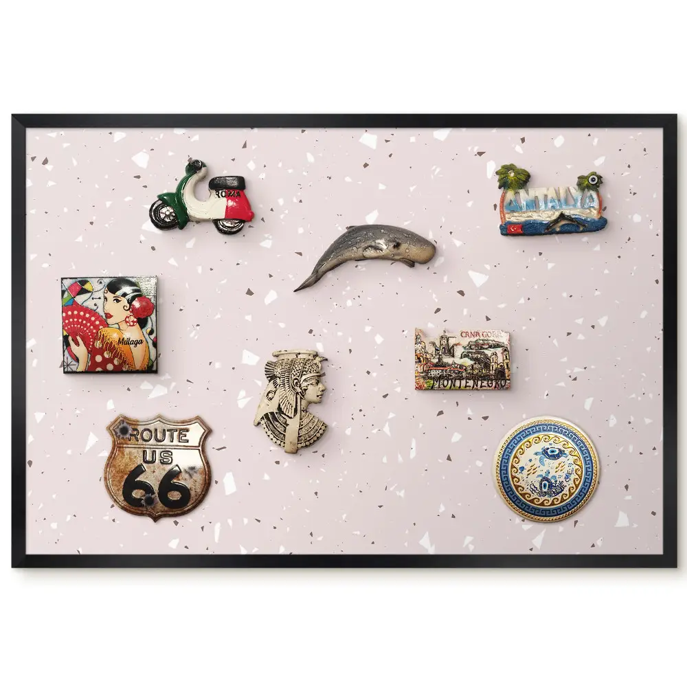 Panou magnetic înrămat cu model terrazzo delicat