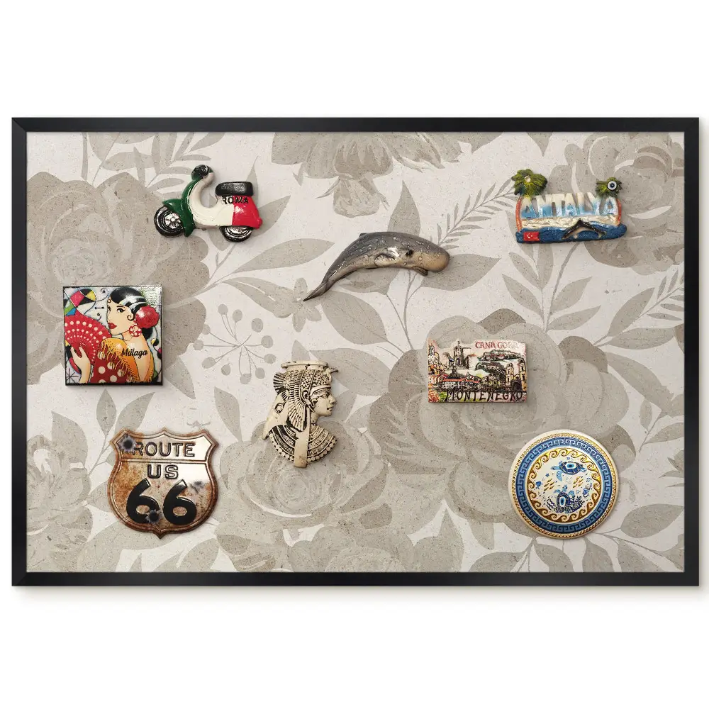 Panou magnetic înrămat cu motiv elegant de flori și frunze