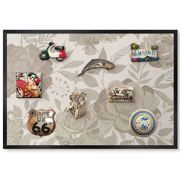 Panou magnetic înrămat cu motiv elegant de flori și frunze