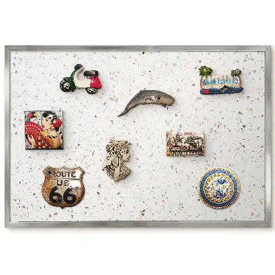 Tablă magnetică de perete modernă cu model terrazzo alb bej și gri