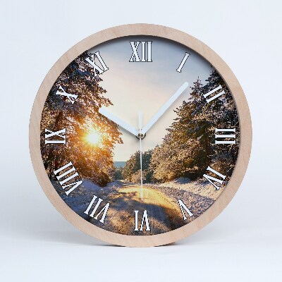 Ceas de lemn de perete Drum În Pădure Iarna