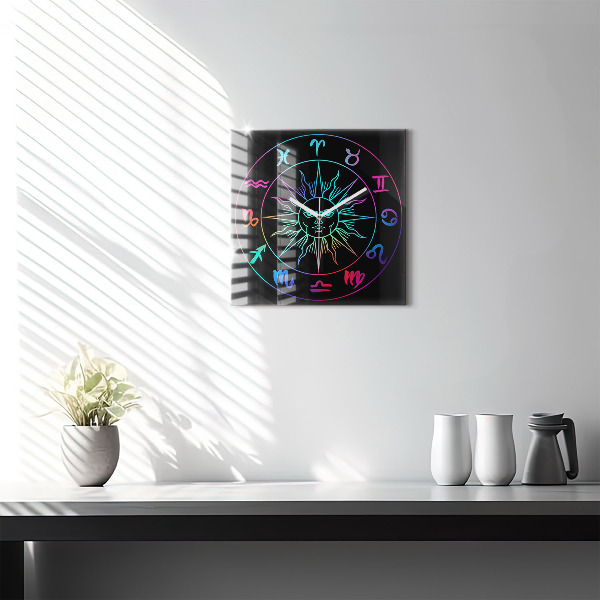Ceas din sticlă pătrat Semne zodiacale colorate