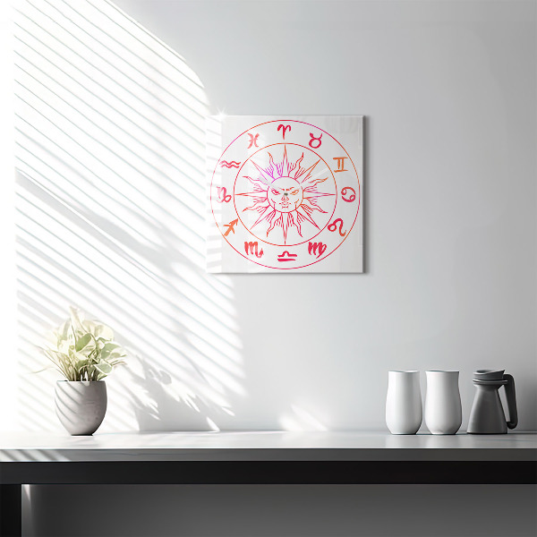 Ceas perete din sticlă pătrat Semne zodiacale colorate