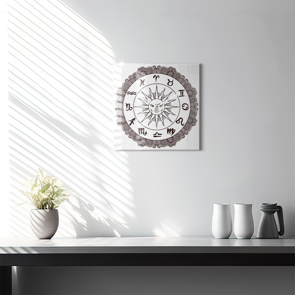 Ceas de sticlă pe perete pătrat Semne zodiacale decorative