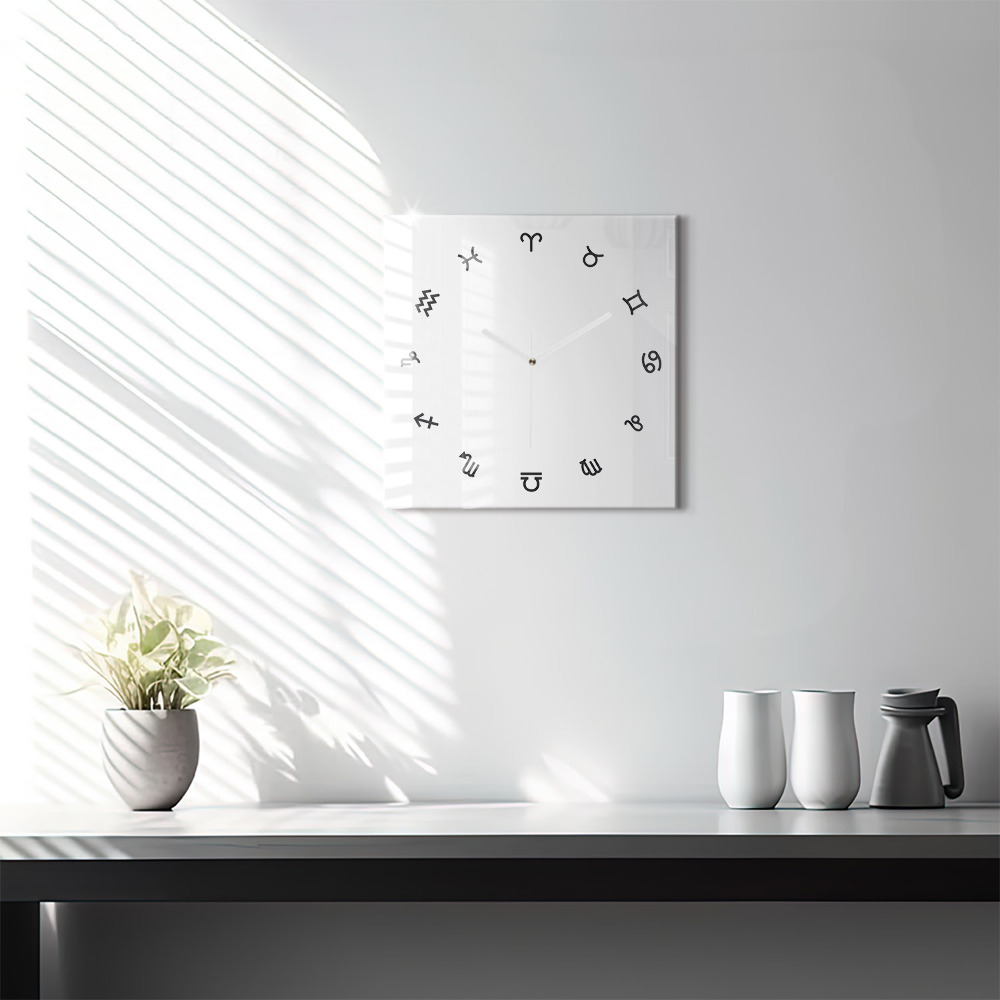 Ceas de sticlă pe perete pătrat Zodiac minimalist