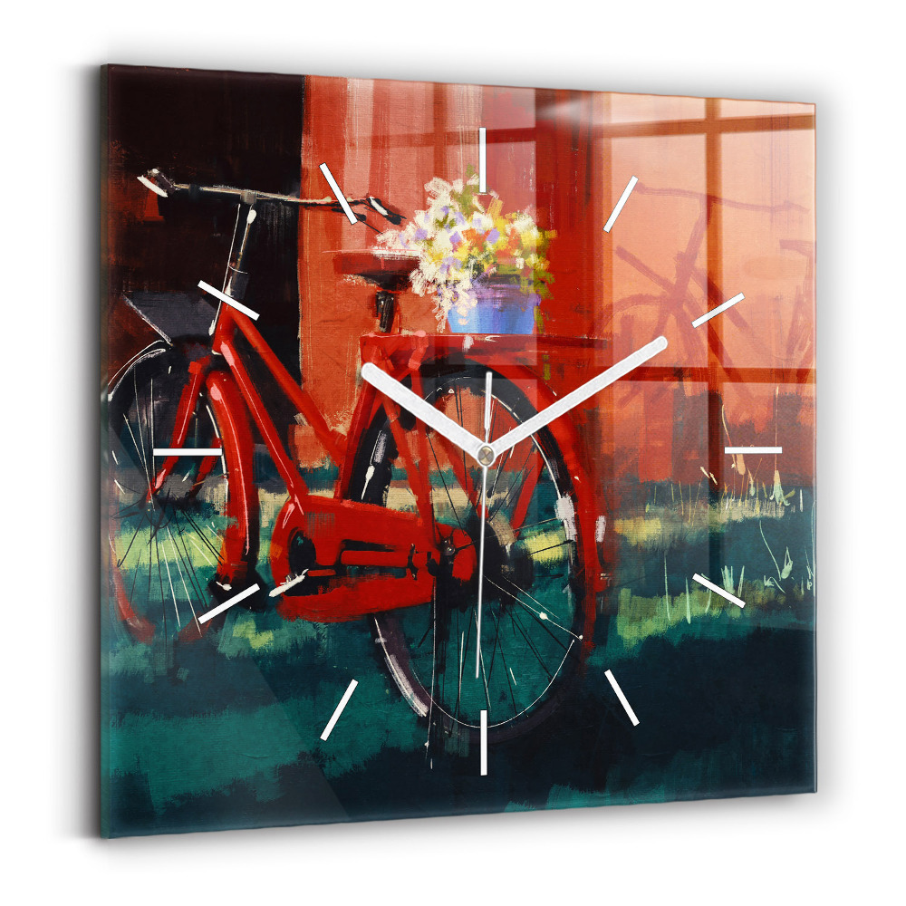 Ceas de sticlă pe perete pătrat Bicicleta pictata