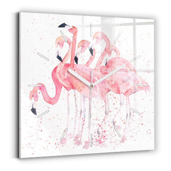 Ceas de sticlă pe perete pătrat O grămadă de flamingo