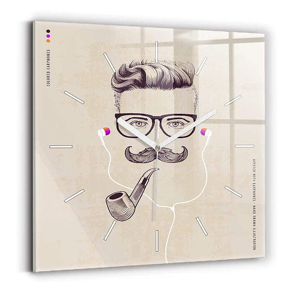 Ceas de sticlă pe perete pătrat Bărbat cu pipă