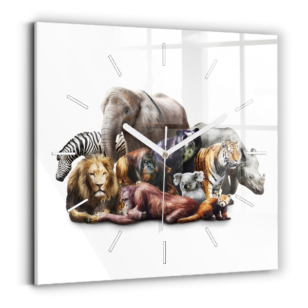 Ceas din sticlă pătrat Animale salbatice
