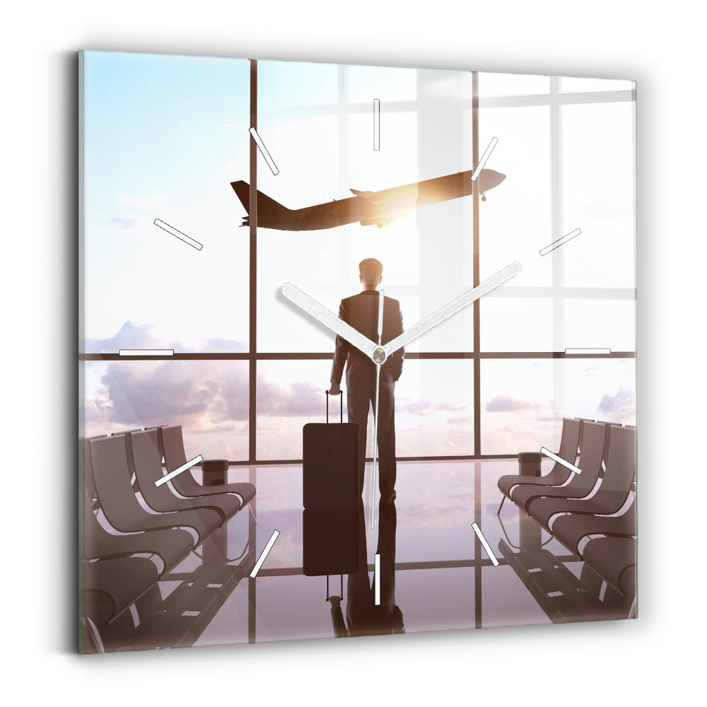 Ceas de sticlă pe perete pătrat Omul la aeroport