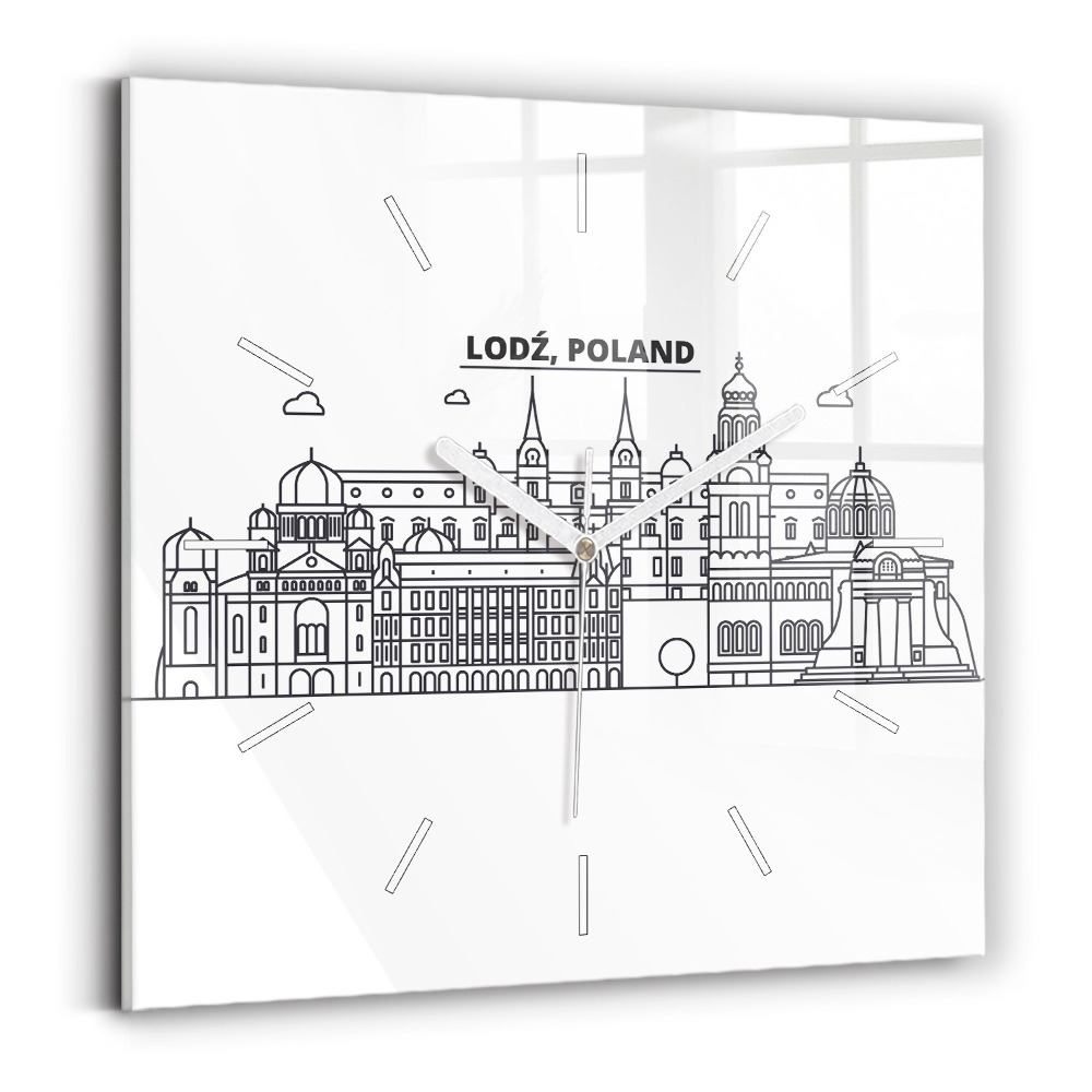 Ceas de sticlă pe perete pătrat Panorama arhitecturii Łódź