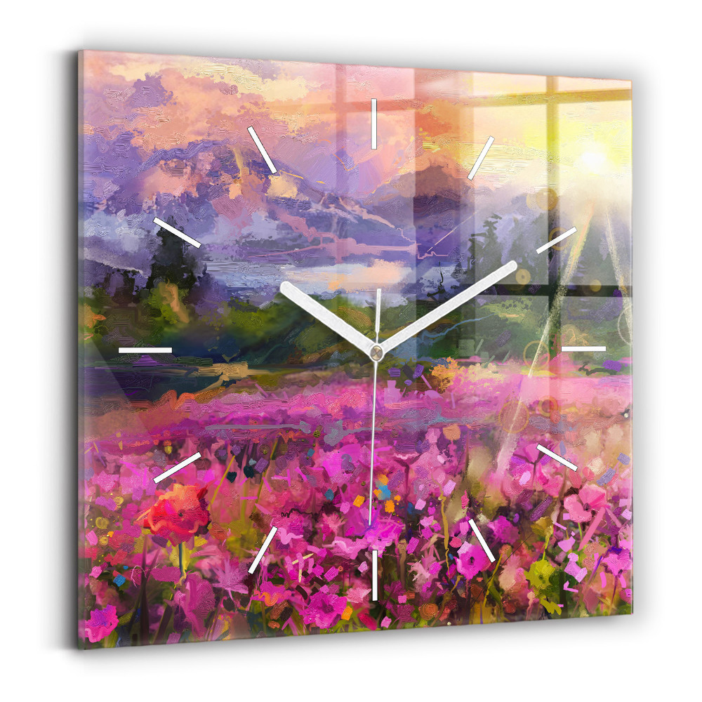 Ceas perete din sticlă pătrat Lunca la apus