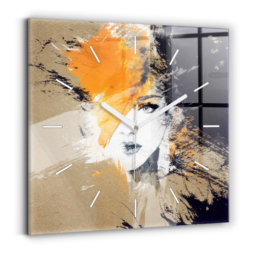 Ceas de sticlă pe perete pătrat Portret de femeie abstract