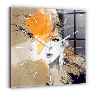 Ceas de sticlă pe perete pătrat Portret de femeie abstract