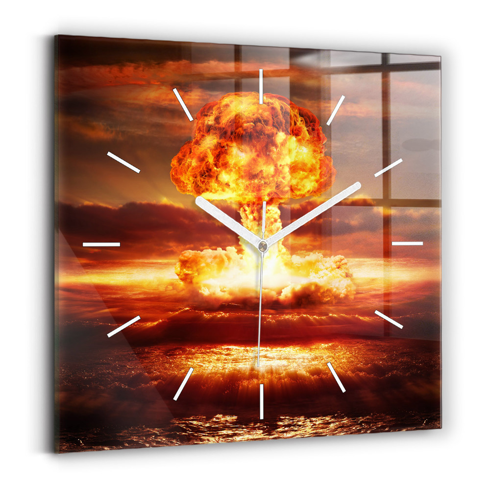 Ceas de sticlă pe perete pătrat Explozia unei bombe atomice