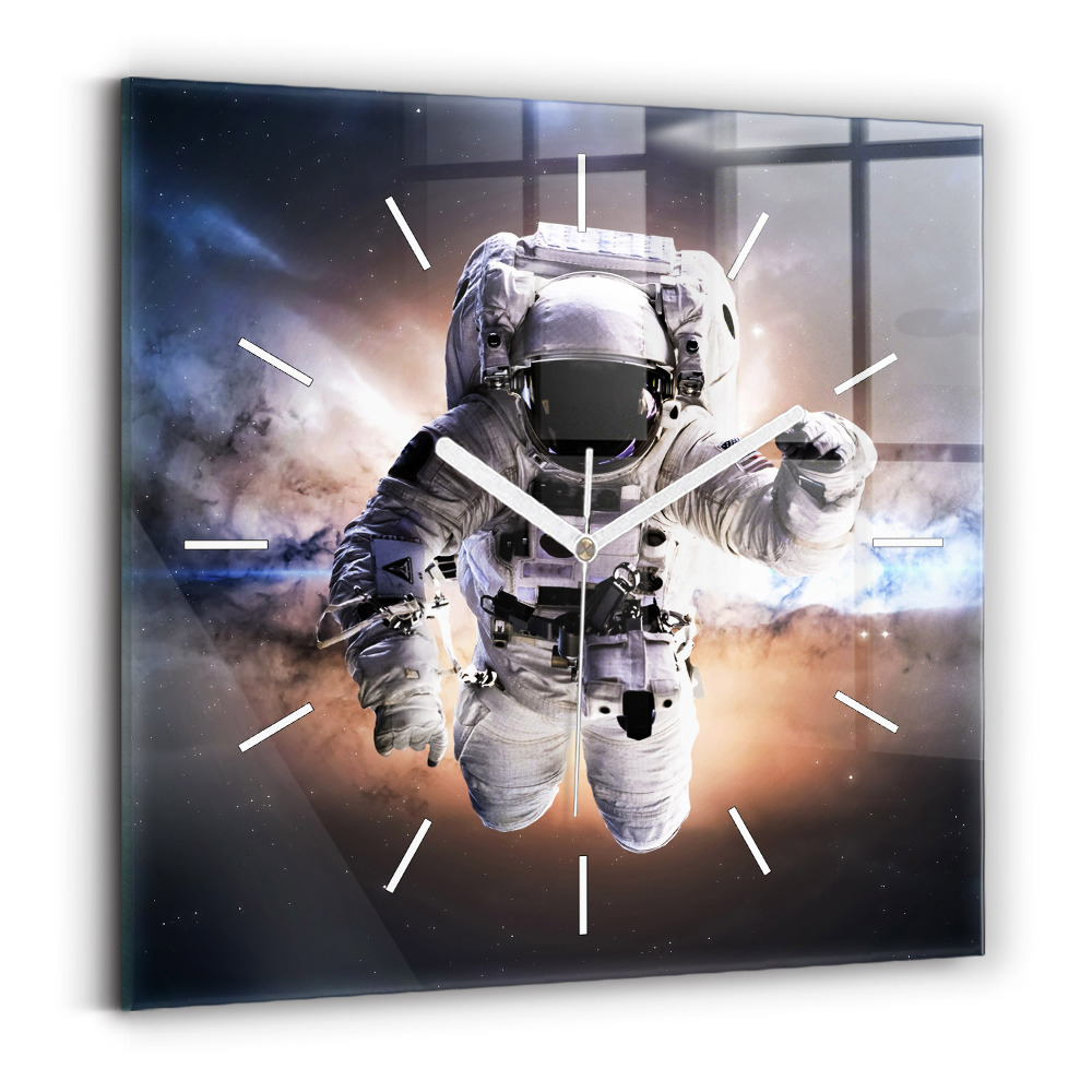 Ceas perete din sticlă pătrat Astronaut în spațiu