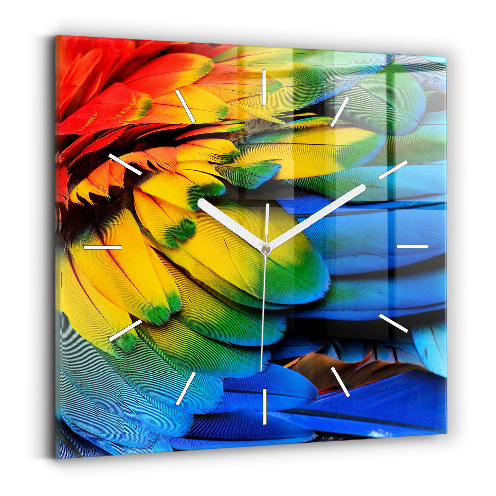 Ceas de sticlă pe perete pătrat Aripi de pasăre colorate