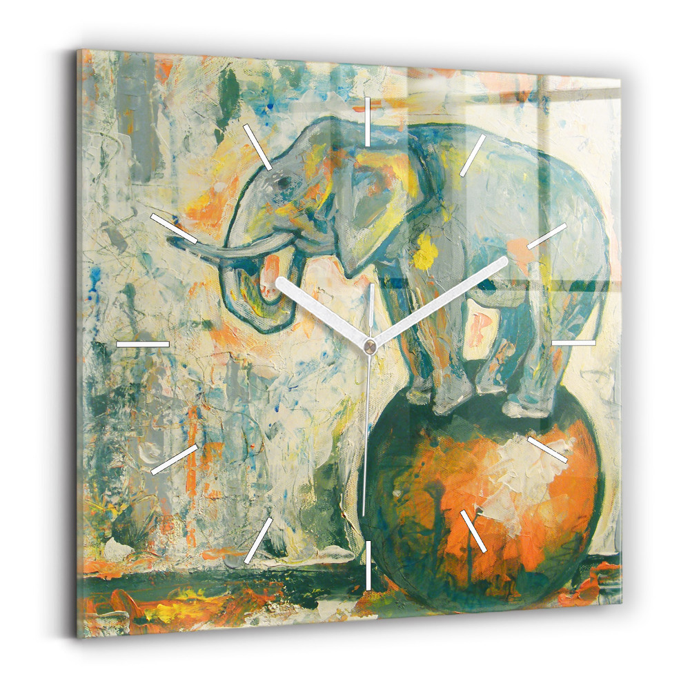 Ceas pătrat de perete din sticlă Poziția pictată a unui elefant