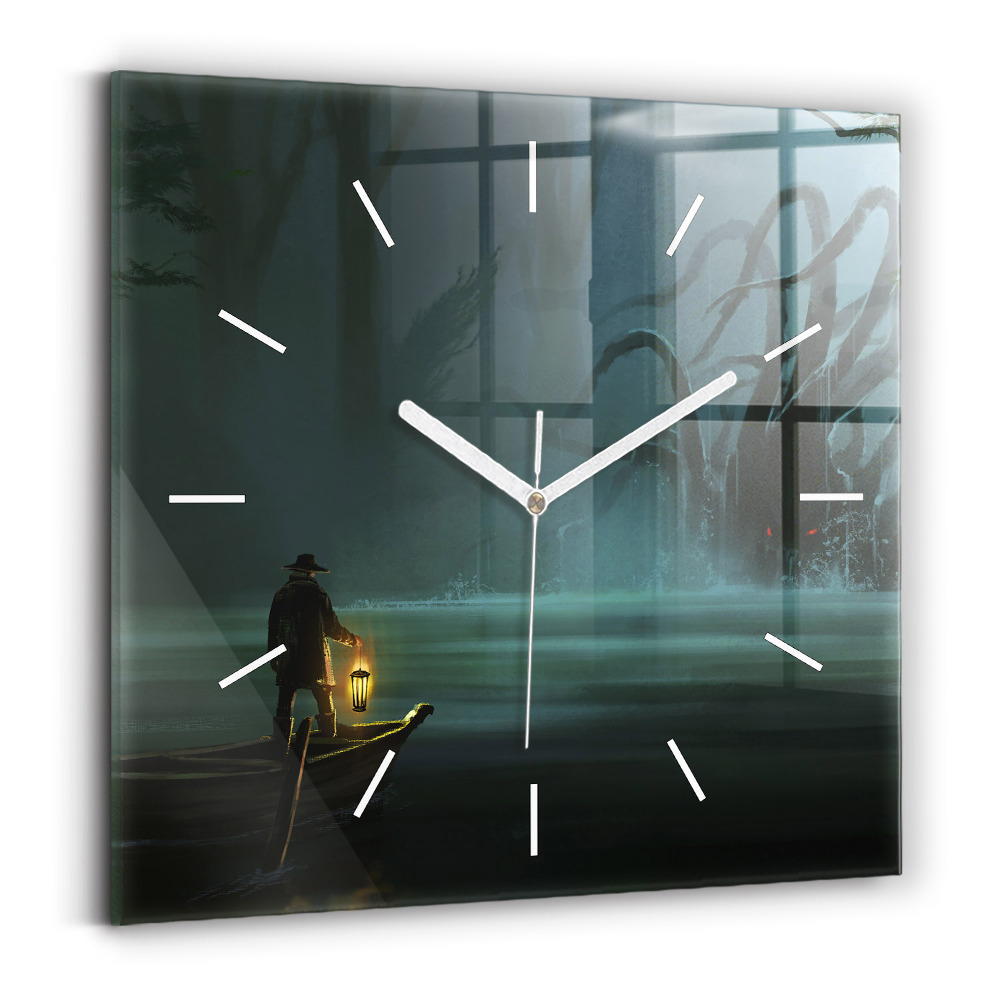 Ceas perete din sticlă pătrat Om și monstru în mlaștină