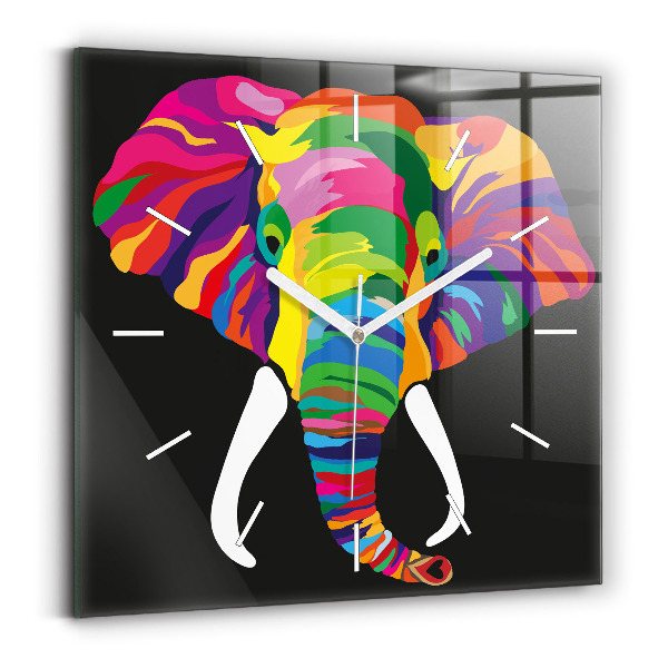Ceas de sticlă pe perete pătrat Elefant colorat