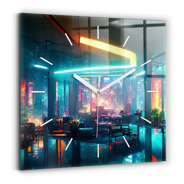 Ceas din sticlă pătrat Un oraș în stil cyberpunk