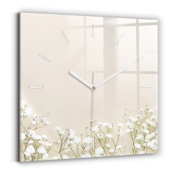 Ceas perete din sticlă pătrat Flori de gypsophila înflorite