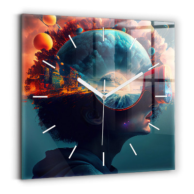 Ceas de sticlă pe perete pătrat Lumea futuristă
