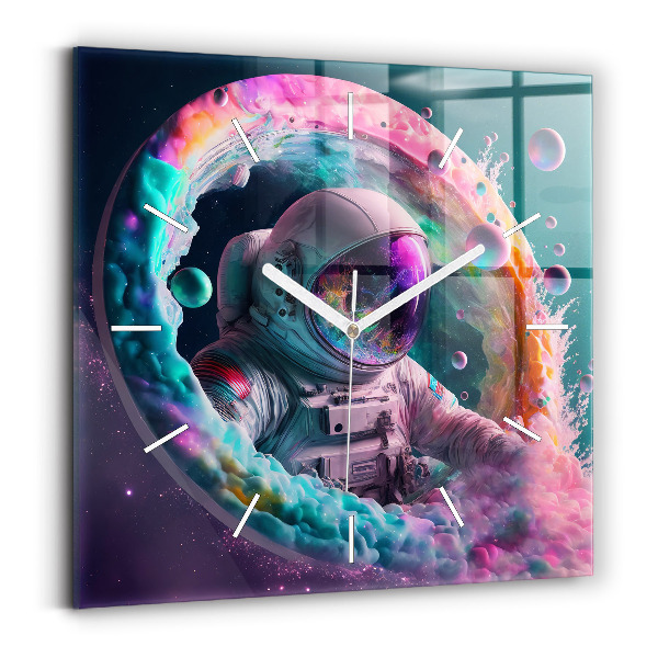 Ceas din sticlă pătrat Astronaut și nori colorați
