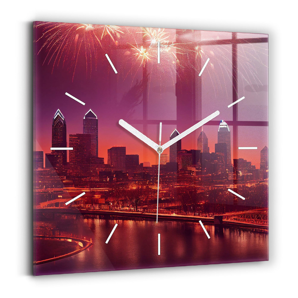 Ceas perete din sticlă pătrat Oraș noaptea în Philadelphia