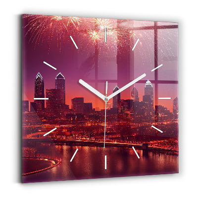 Ceas perete din sticlă pătrat Oraș noaptea în Philadelphia