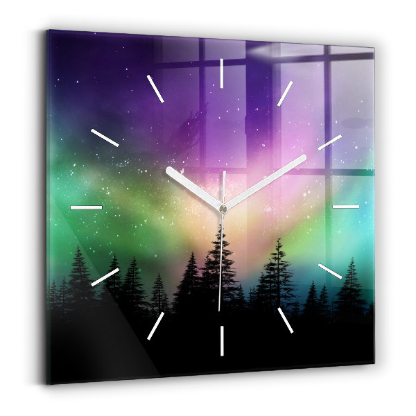 Ceas perete din sticlă pătrat Auroră boreală