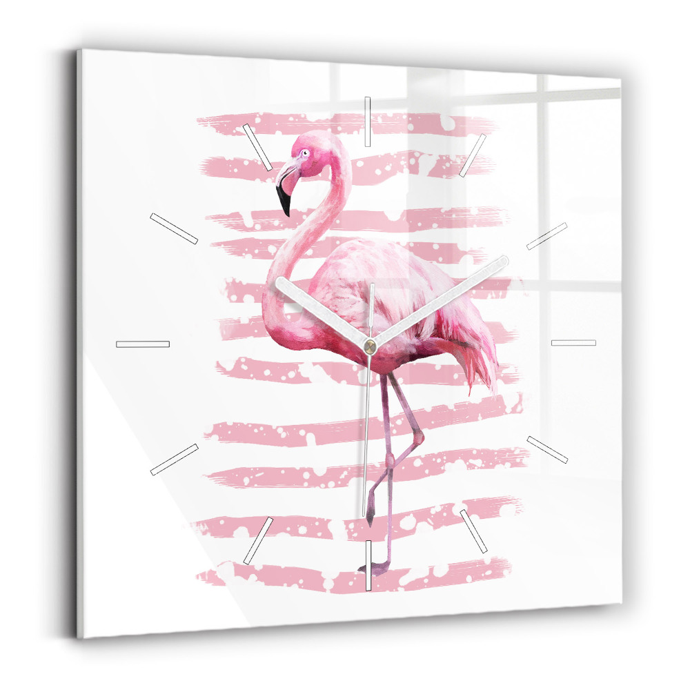 Ceas de sticlă pe perete pătrat Grafica Flamingo