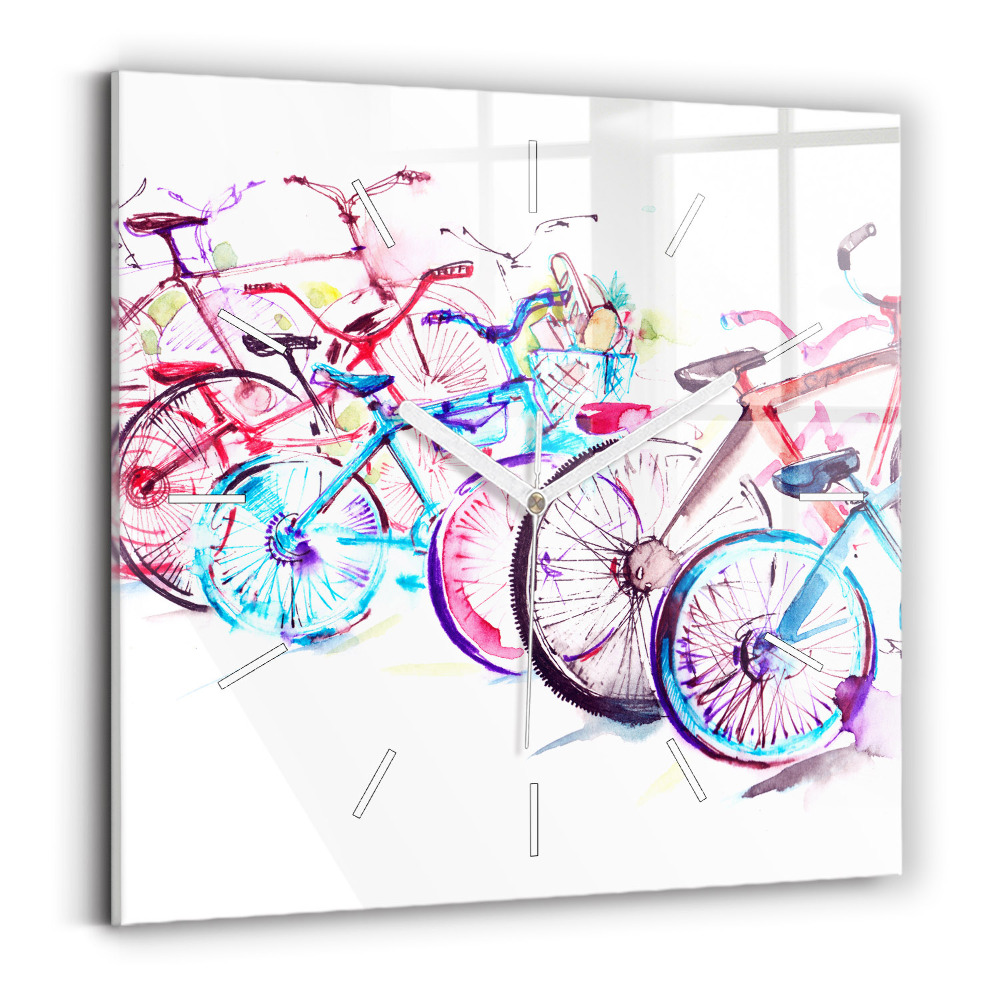 Ceas din sticlă pătrat Biciclete de oraș colorate