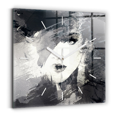 Ceas de sticlă pe perete pătrat Femeie – acuarele