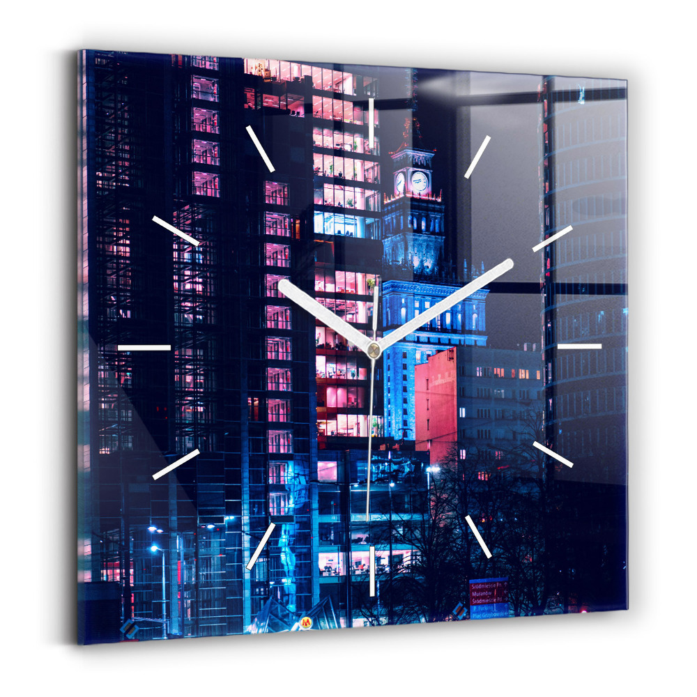 Ceas perete din sticlă pătrat Varșovia noaptea