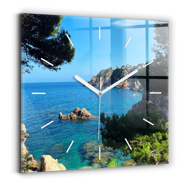 Ceas de sticlă pe perete pătrat Coasta Costa Brava